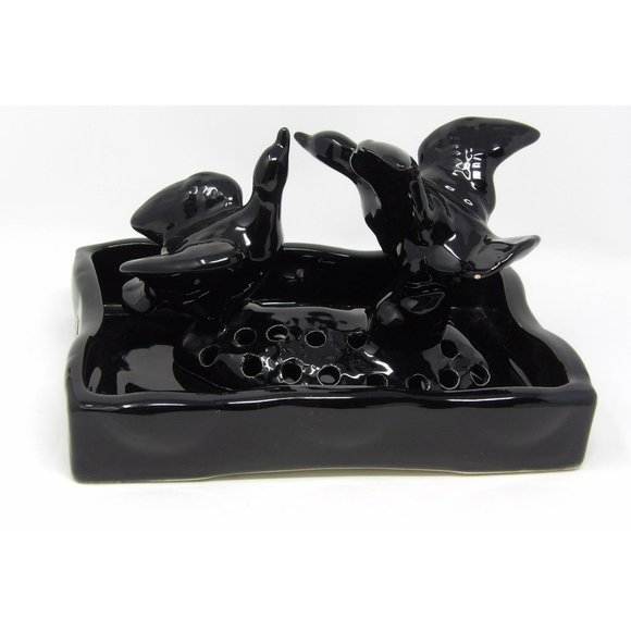 Vintage Camark Pottery Black Pair of Ducks Flower Frog with Matching Black Pond - Picture 3 of 9